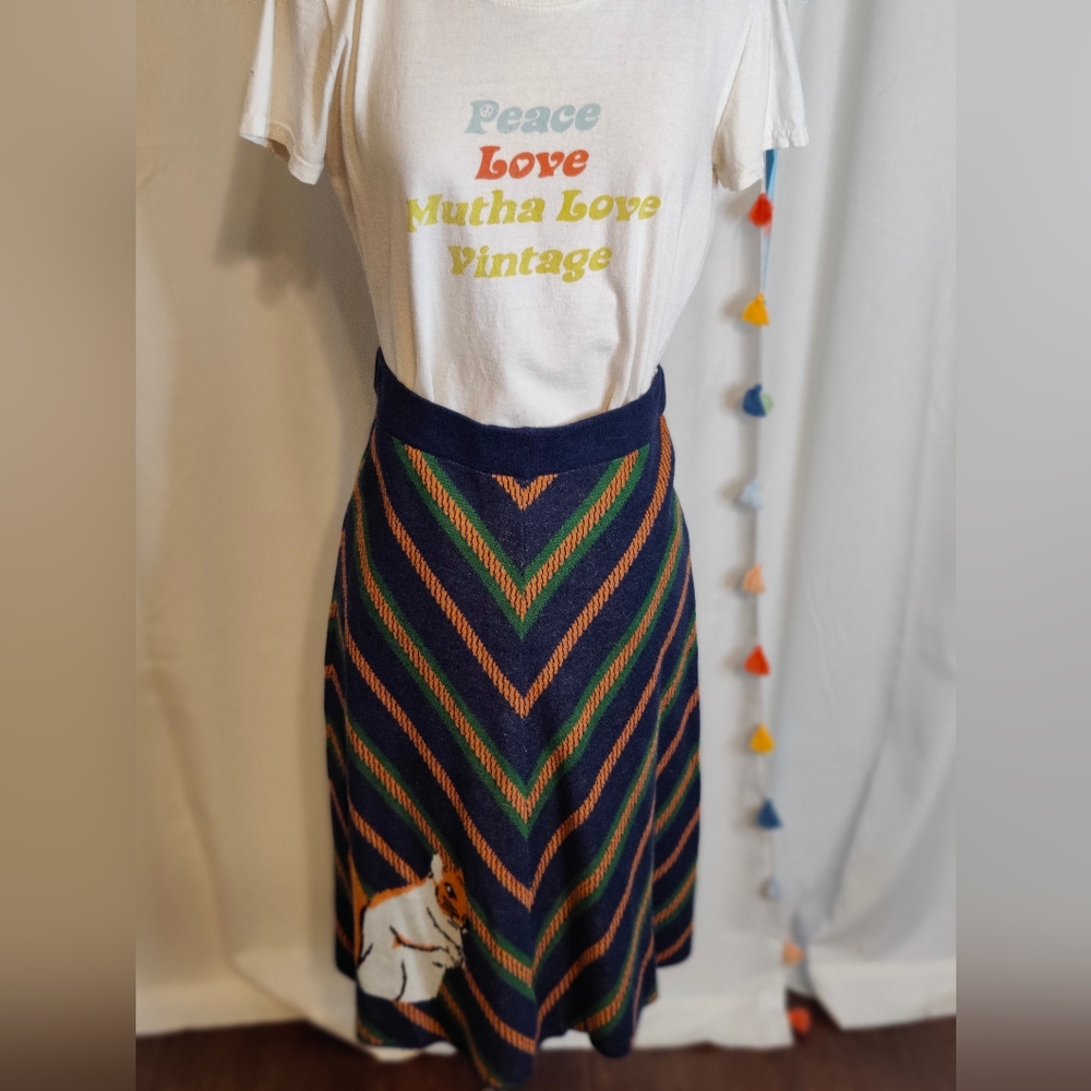 Teeberry & Weave Knit A line Chevron midi Skirt quirky squirrel Retro SM - Picture 1 of 6